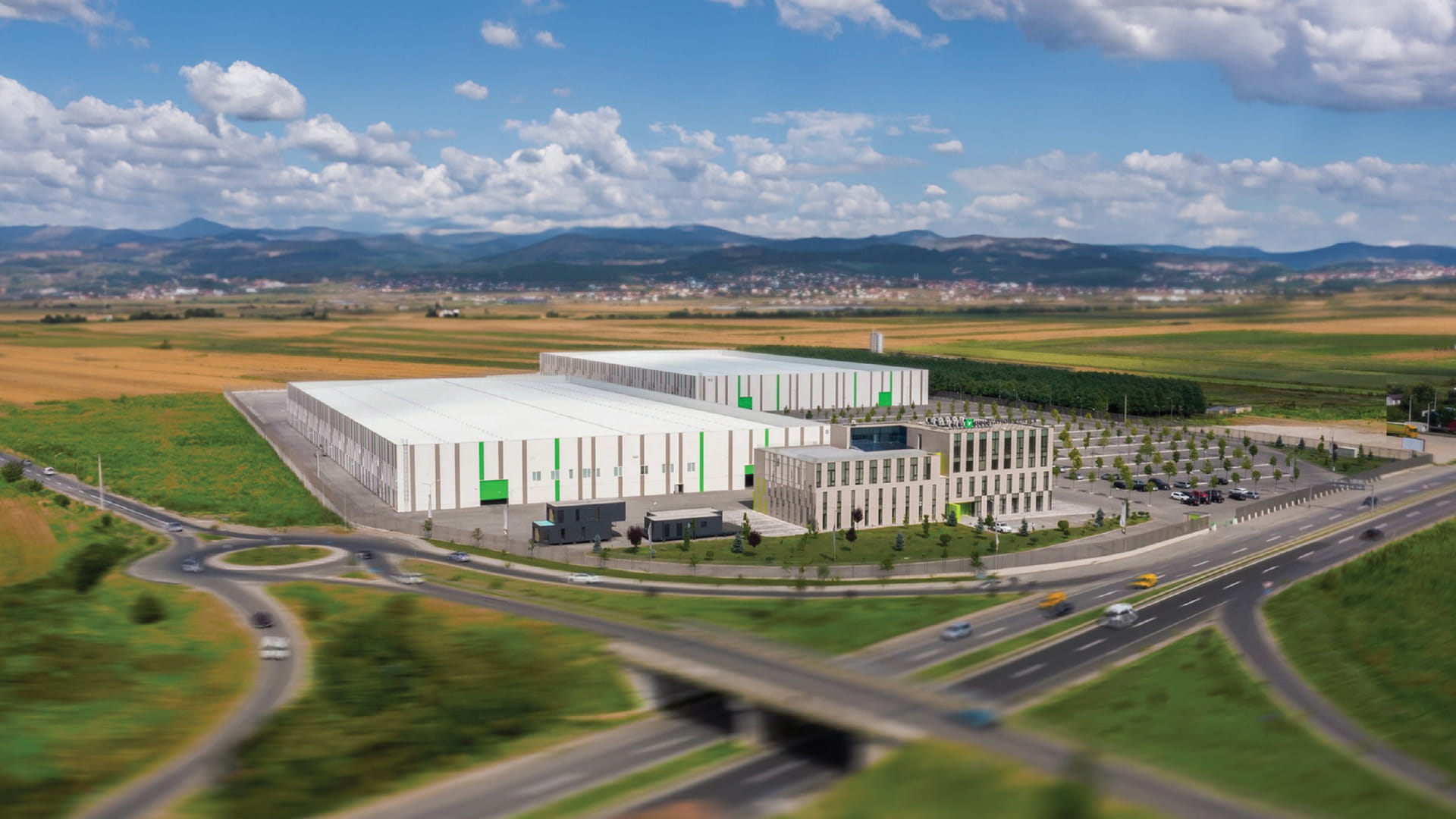 Aerial view of Insta Business Park industrial and office campus